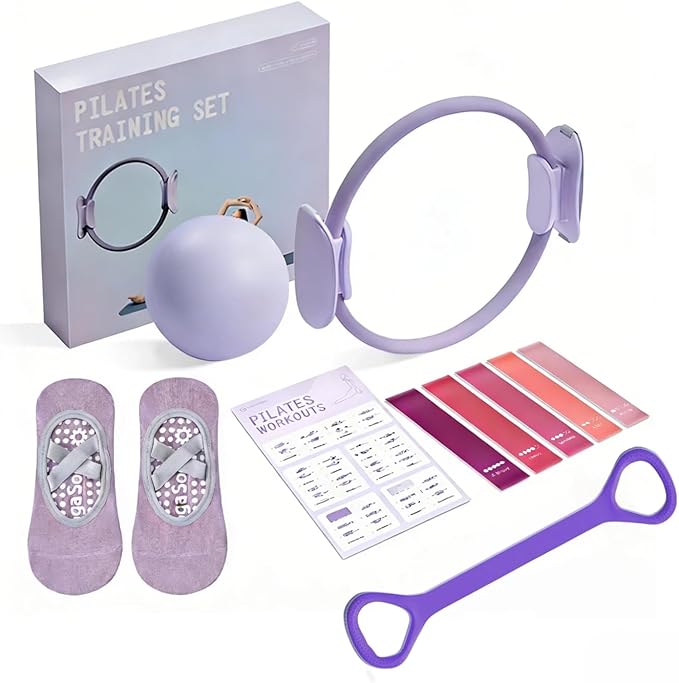 RosyWay Pilates Kit for Women-Pilates Ring and Ball Set, at Home Pilates Workout Equipment with Magic Circle,5 Resistance Bands, Ball,Elastic Bands-Beginner Valentine's