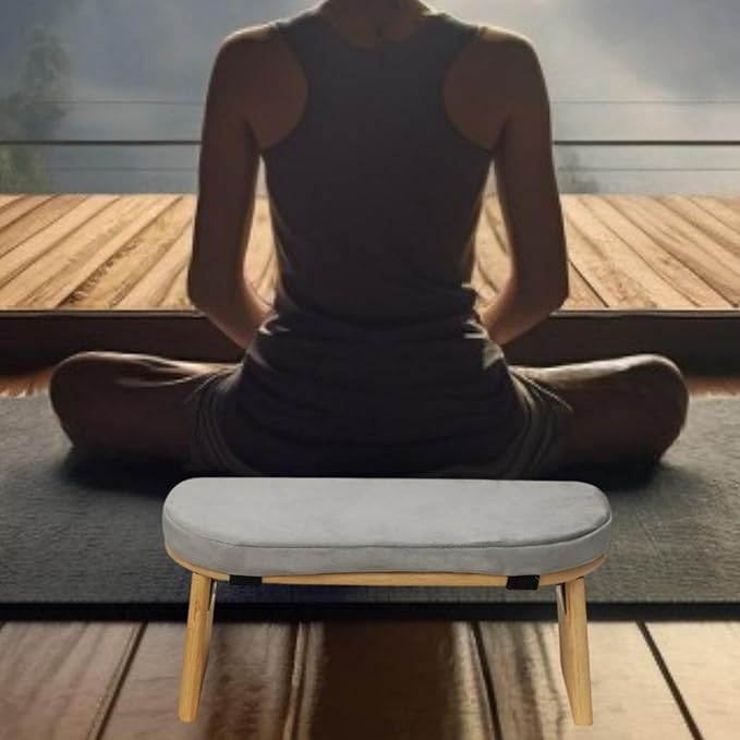 Meditation Bench Prayer Bench Removable Ergonomic Foldable Bamboo Kneeling Stool Stool for Office Bedroom Tea Ceremony(Light Grey)