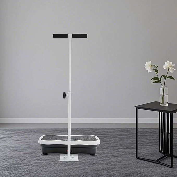 Vibration Plate Exercise Machine with Handlebars, Adjust Height Vibrating Plate Exercise Machine with LED Screen & Anti-Slip Suction Cups, Whole Body Workout Sculpting Platform for Fitness Fat Burner
