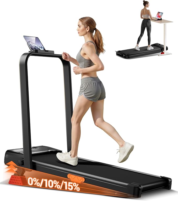 3-in-1 Walking Pad with 15% Incline, Portable Under Desk Treadmill, Foldable Treadmills for Home and Office, 2.5 HP Quiet Walking Pad Treadmill with 300 LBS Capacity