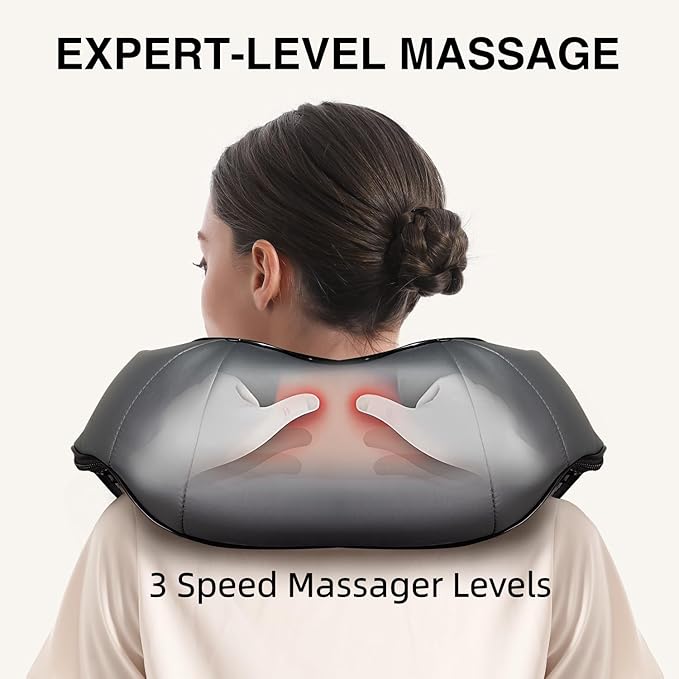 Nekteck Shiatsu Neck Massager with Heat for Pain Relief Deep Tissue, 2026 Upgraded 3D Back Shoulder Kneading Massage Pillow, Body Muscle Relaxation Tool Gifts for Him Her Mom Dad, Gray (NOT Cordless)