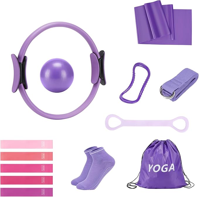 Pilates Ring Set for Women, Pilates Equipment with 5 Resistance Bands & Accessories, Pilates Ball, 14'' Magic Circle Hoop, Pilates Starter Kit for Beginners at Home