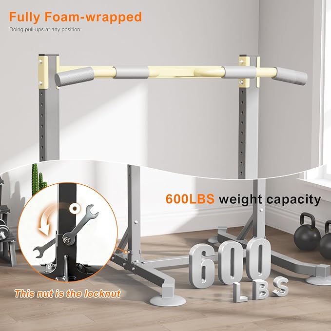 Multi-function Pull Up Station, Portable Workout Equipment with Pull Up Bar and Dip Station for Home Gym, Support 600lbs