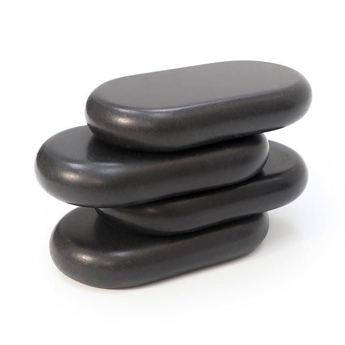 Master Massage Extra Large Flat Ovular Basalt Massage Stones – 4-Piece Set (4.5" x 3" x 1.1") for Professional Therapy and Relaxation
