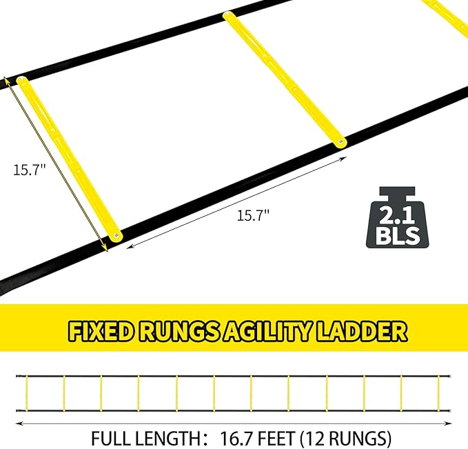Agility Ladder Speed Training Equipment 16FT 12 Rung Footwork Sports Agility Speed Ladder for Football Basketball Baseball with Carry Bag