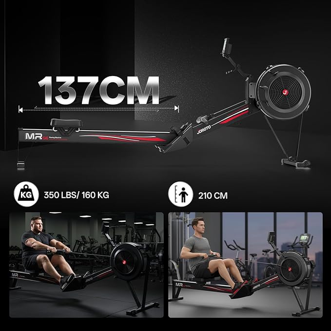 JOROTO Air Rowing Machine for Home, Foldable Rower with 350LBS Weight Capacity, Dedicated Monitor & Bluetooth App, 10-Level Air Resistance & Comfortable Seat for Full Body Workout