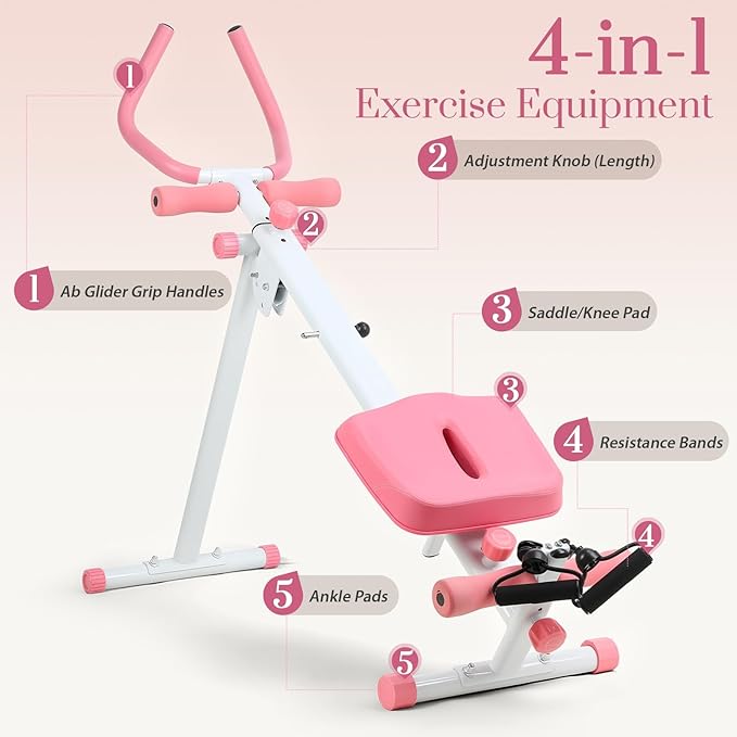 4-in-1 Foldable Ab Machine, 5-Level Adjustable Ab Glider Machines with LCD Display, Abdominal Trainer for Stomach Workout, Ab Workout Equipment for Home Gym, Full Body Fitness