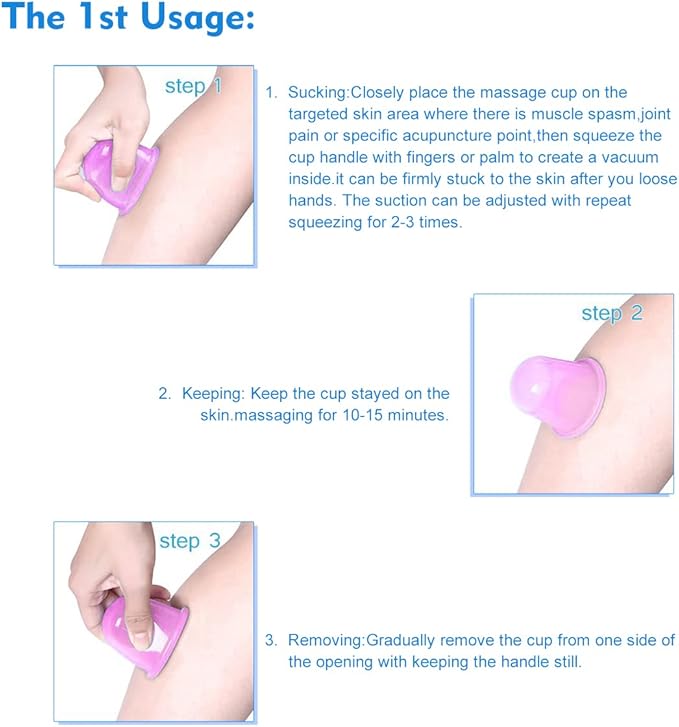 lychee Anti Cellulite Cupping Therapy Set for Family 4Pcs Silicone Vacuum Massage Cups - Chinese Cupping Kit for Body and Massager for Adults Home Use (Light Purple)