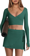 Nirovien Womens 2 Piece Workout Sets Sexy Pilates Outfits Athletic Gym Yoga Sets Ballet Wrap Top and Skirt
