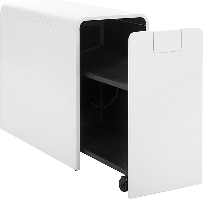 SEI Furniture Sidekick Rolling Workout Equipment Rack – Hidden Weight Storage Organizer with Hooks & Shelves for Home Gym, Yoga Mat, Kettlebell, Dumbbells – White
