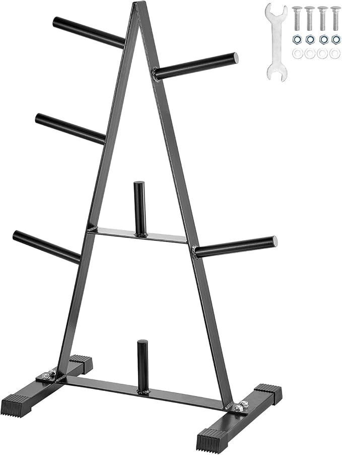 VEVOR Weight Plate Rack, A Frame Weight Plate Tree for 1-Inch Weight Plates, Standard Weight Plate Tree, 500 lbs Load Capacity Weight Storage Holder, Home Gym Barbell Rack Storage Stand, Black