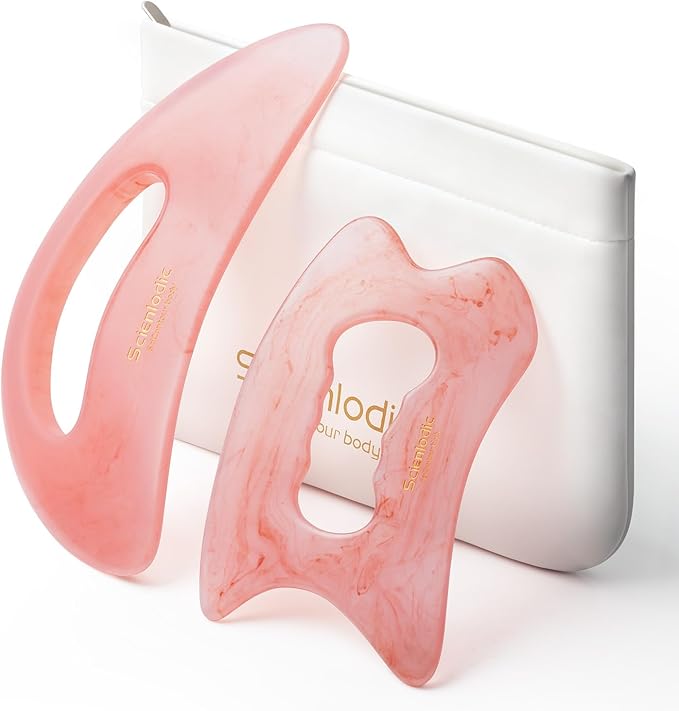 Scienlodic 2 Pcs Large Body Gua Sha Massage Tools (Pink, Resin) - Muscle Scraper for Back, Neck, Waist & Legs, Muscle Relaxation, Soothe Tension