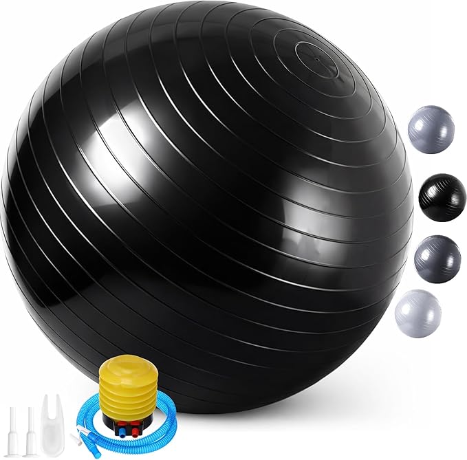 Leyndo 4 Pcs 26 Inch Yoga Exercise Ball Pilates Pregnancy Birthing Fitness Ball with Quick Pump Anti Burst for Improved Posture, Balance, Yoga, Pilates, Training