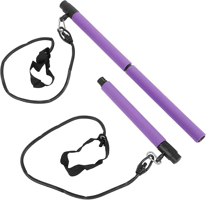 3 Sections Pilates Bar, Pilates Exercise Stick with 2 Tension Straps, Detachable Yoga Pull Rods for Full Body Workout, Home Gym Fitness Equipment for Men and Women
