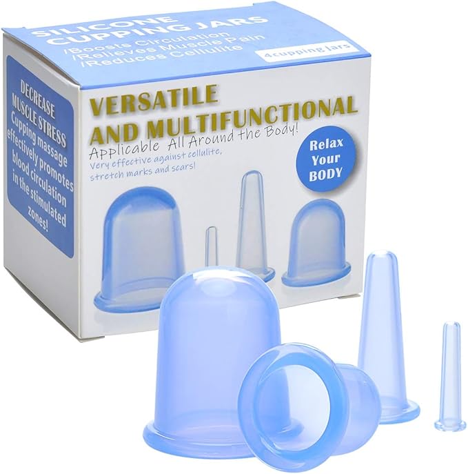 lychee Anti Cellulite Cupping Therapy Set for Family 4Pcs Silicone Vacuum Massage Cups - Chinese Cupping Kit for Body and Facial Massager for Adults Home Use (Blue)