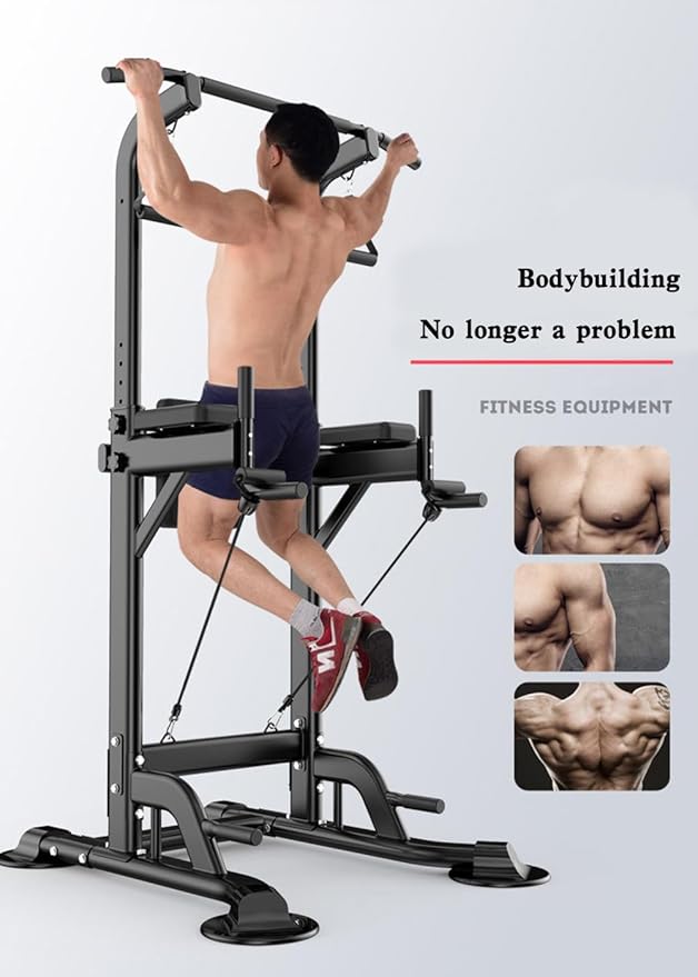 Areyourshop Pull-Up Bars & Squat Bar Power Tower Dip Stands Strength Training for Home Gym Fitness