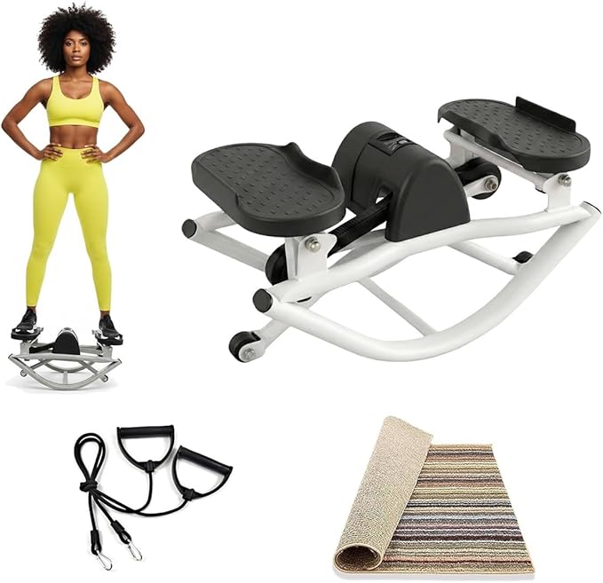 Rock Stepper Side to Side, Lateral Rocking Fitness Stepper Machine with Resistance Bands & Anti-Slip Mat, Low-Impact Mini Steppers for Exercise at Home, 300 LBS Capacity Full Body Cardio Workout