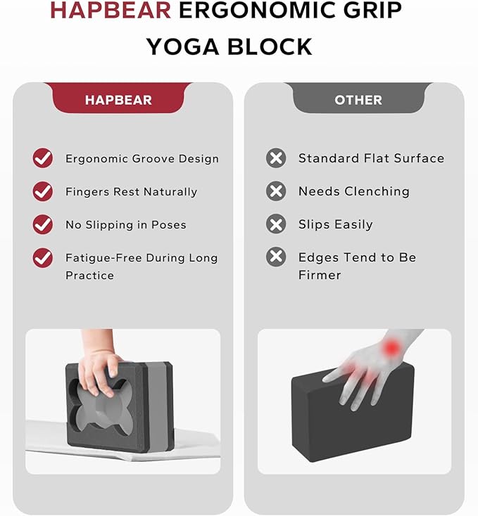 HAPBEAR Yoga Blocks 2 Pack - 9x6x3in High-Density EVA Foam with Non-Slip Textured Surface, Supportive for Deep Stretching & Lightweight - Ideal for Yoga, Pilates, Stretching Exercises