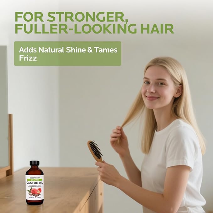 Cold Pressed Organic Castor Oil: Nourishing Treatment for Hair and Skin - 100% Pure and Natural Unrefined Hexane-Free Glass Bottle 8Fl Oz