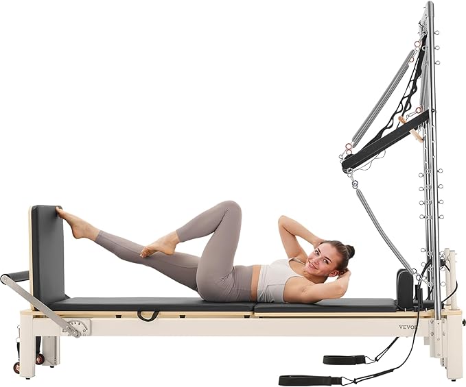 VEVOR Pilates Reformer Machine, Pilates Workout Equipment for Home Gym Studio Use, Pilates Reformer with Sitting Box and Jumpboard，fit for Beginners & Advanced Users