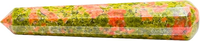 Amazing Gemstone Unakite Crystal Wand Massage Stick - Pelvic Wand Gua Sha for Adults - Crystals and Healing Stones Massage Wands for Adults Gifts (Pointed)