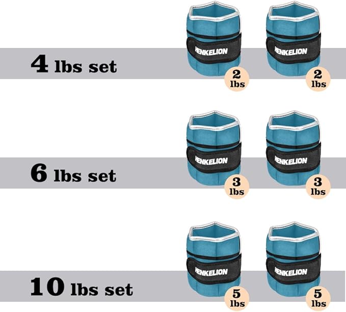 Henkelion 1 Pair 2 3 5 10 Lbs Adjustable Ankle Weights for Women Men Kids, Strength Training Wrist and Ankle Weights Sets for Gym, Fitness Workout, Running, Lifting - Black Grey Pink Blue Purple