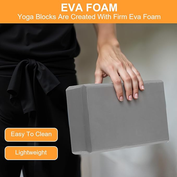 4 Pack Yoga Blocks - Premium EVA Foam Blocks for Pilates Workout, Stretching, Meditation - Yoga Brick for Flexibility, Balance, Spine Strength, Non-slip and Lightweight Exercise Blocks (Gray)