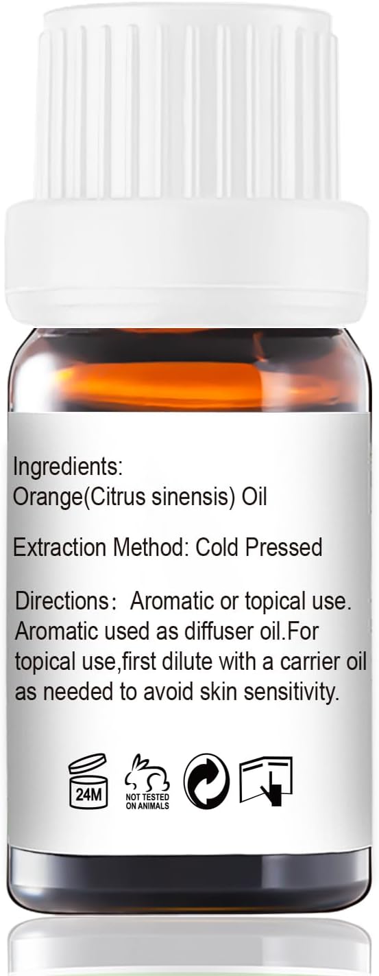 Orange Essential Oil - Pure Organic Oil for Skin, Hair, Diffuser, Spray, Cleaning, Body Massage - Orange Fruit Scent, 10mL