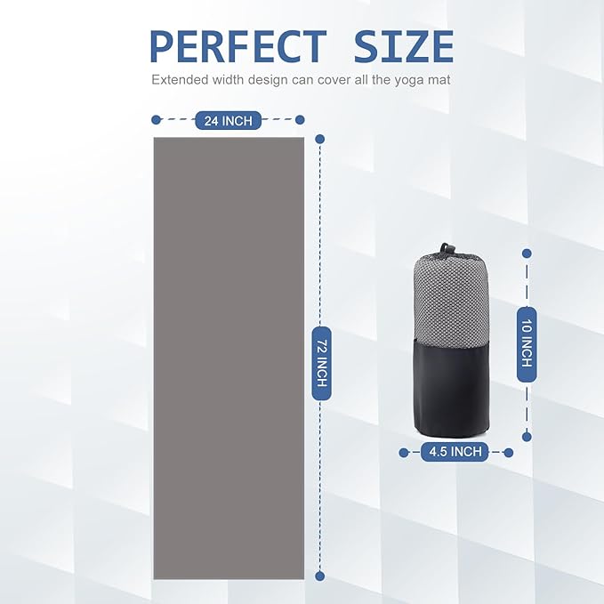 Eunzel 2 Pack Hot Yoga Towel, Non-Slip Yoga Mat Towel with Grip Dots Stickyfiber Sweat Absorbent Towel for Hot Yoga, Pilates and Workout 72" x 24", Grey