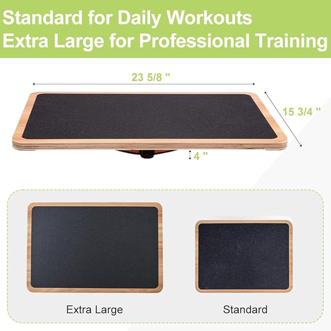 StrongTek Professional Wooden Balance Board, Rocker Board, Wood Standing Desk Accessory, Balancing Board for Under Desk, Anti Slip Roller, Core Strength, Stability, Office Wobble Boards
