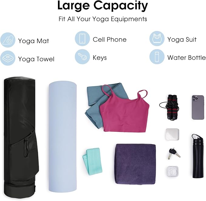 sportsnew Yoga Mat Bag, Full Zip Cargo Yoga Mat Carrier Bag with Drawstring Water Bottle Pocket and Bottom Wet Pocket, Exercise Yoga Mat Carrier Holder Multi-Functional Storage Bag Patent Pending
