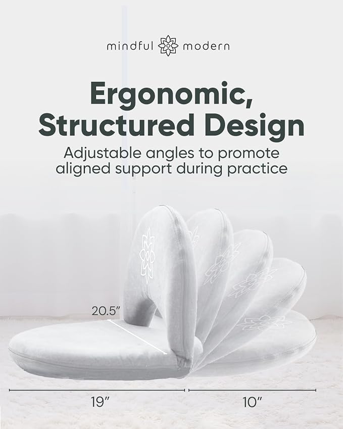 Mindful Modern Meditation Chair | Adjustable Floor Chair with Back Support | Padded Floor Seat for Posture Support and Comfort | Portable Folds Flat for Storage | Indoor/Outdoor Use | Classic White
