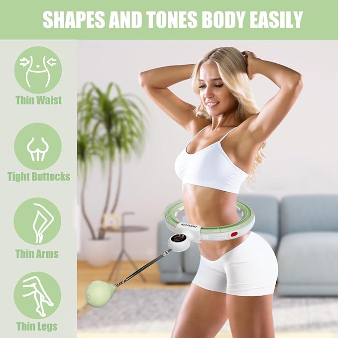 U5 Smart Weighted Hula Hoop with Counter – 16 Knots, 28"–46" Adjustable Infinity Hoop Plus Size, Quiet Rubberized Wheels, Ab Workout, Home & Outdoor Fitness, Weight Loss, Abdominal Toner