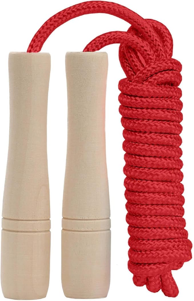 Jump Rope for Kids, Adjustable Toddler Skipping Rope with Wooden Handle, 8.5ft Child Jumping rope for Girls and Boys Workout Outdoor Activity