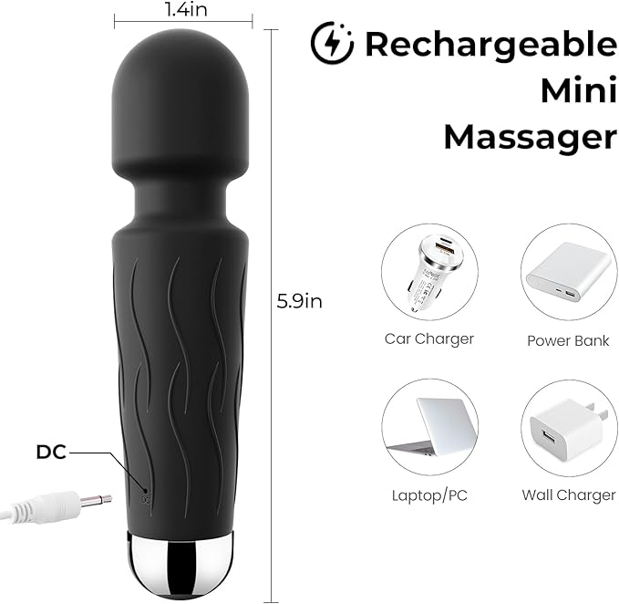 Handheld Personal Small Massager with APP–Waterproof, USB Rechargeable, 20 Vibration Patterns, 8 Speeds,Black