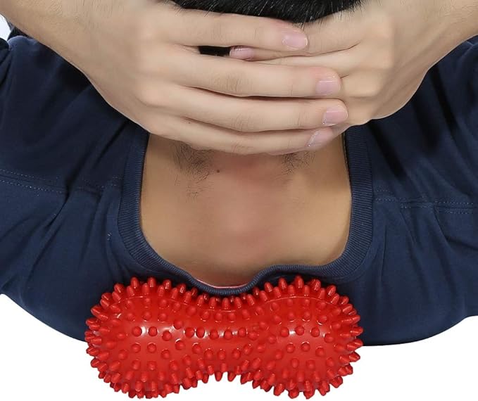 Spiky Massage Ball Peanut Massager Ball Fitness Exercise Mobility Peanut Ball Pain Muscle Steess Foot Myofascial Relief for Plantar Fasciitis Heel Foot Arch Pain (red)