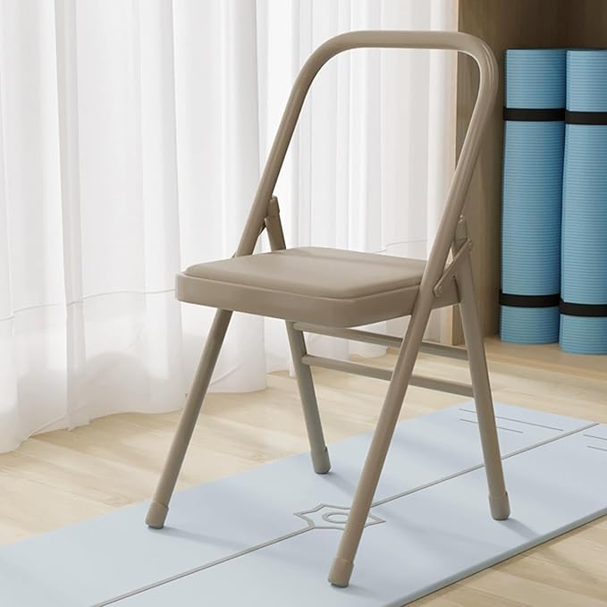 Foldable Yoga Auxiliary Chair for Adults Backless Yoga Chair Portable Curved Chaise LoungeChair forYoga YogaAuxiliaryChair with Anti Slip Foot Pads for Stretching Balance Training(Camel)