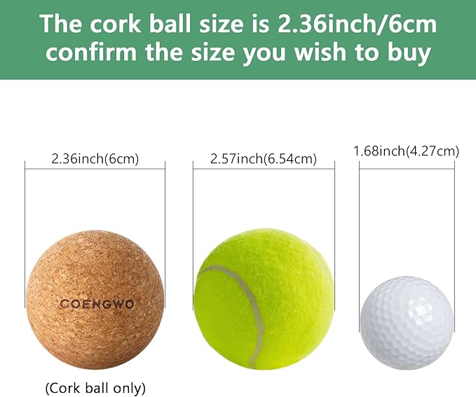 COENGWO Cork Ball Lacrosse Ball, Deep Tissue Muscle Tension Therapy Ball for Trigger Point Therapy, Muscle Soreness, Yoga Therapy, 2.4 Inch