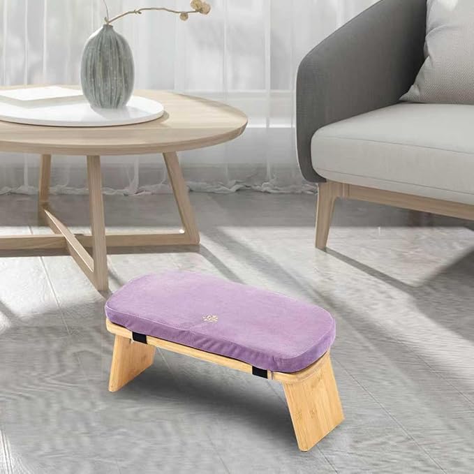 Meditation Bench, Bamboo Meditation Stool, Folding Kneeling Meditation Bench, Seiza Prayer Bench, Prayer Bench with Meditation Cushion, Kneeling Stool (Purple)
