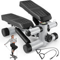 Steppers for Exercise, Stair Stepper with Resistance Bands, Mini Stepper with 330LBS Loading Capacity, Hydraulic Fitness Stepper with LCD Monitor,White