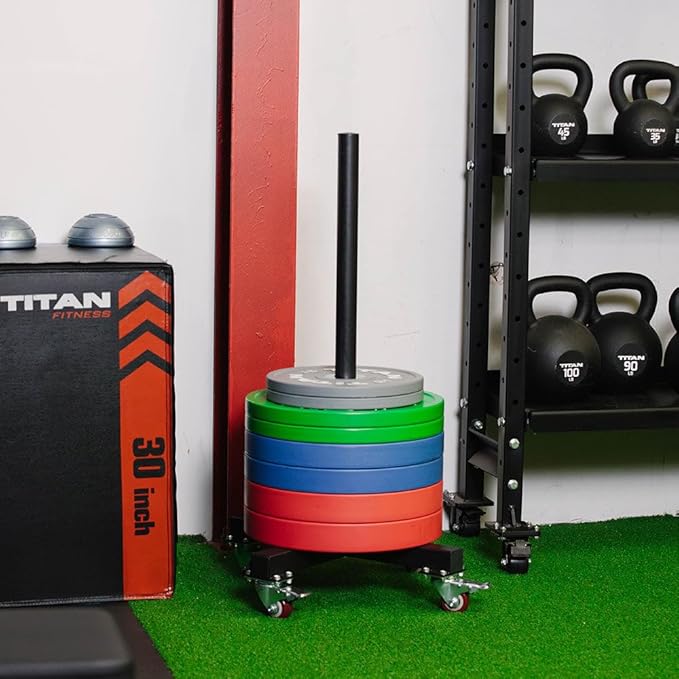 Titan Fitness Portable Vertical Olympic Weight Plate Storage Rack, Mobile Stackable Weight Rack with 800 LB Capacity, Locking Caster Wheels, For Olympic-Sized Cast Iron Steel, Urethane, Bumper Plates