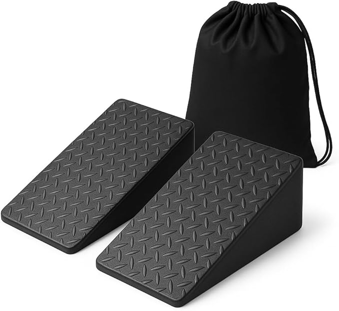 Squat Wedge Blocks (Pair), 15° Heel-Elevating Non-Slip EVA Slant Blocks for Squats, ATG Calf Stretch & Ankle Mobility – Heel Lift – Carry Bag Included