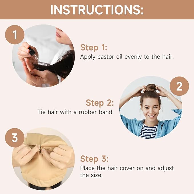 Castor Oil Pack Wrap Overnight Hair Wrap for Sleep Reusable Hair Cap Cover for Treatment of Thinning, Balding, Dry, and Damaged Hair (Oil Not Included)