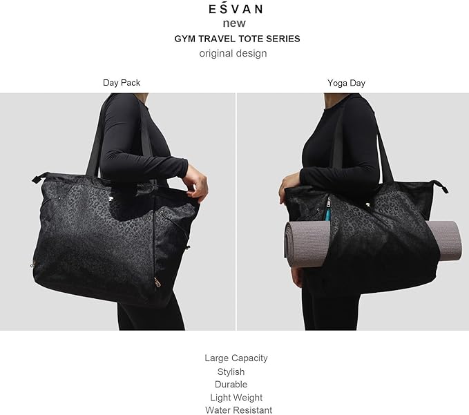 ESVAN Yoga Tote Bag for Women Shoulder Bags Drawstring for Office Workout Travel Carryall Pilates Gym and Beach