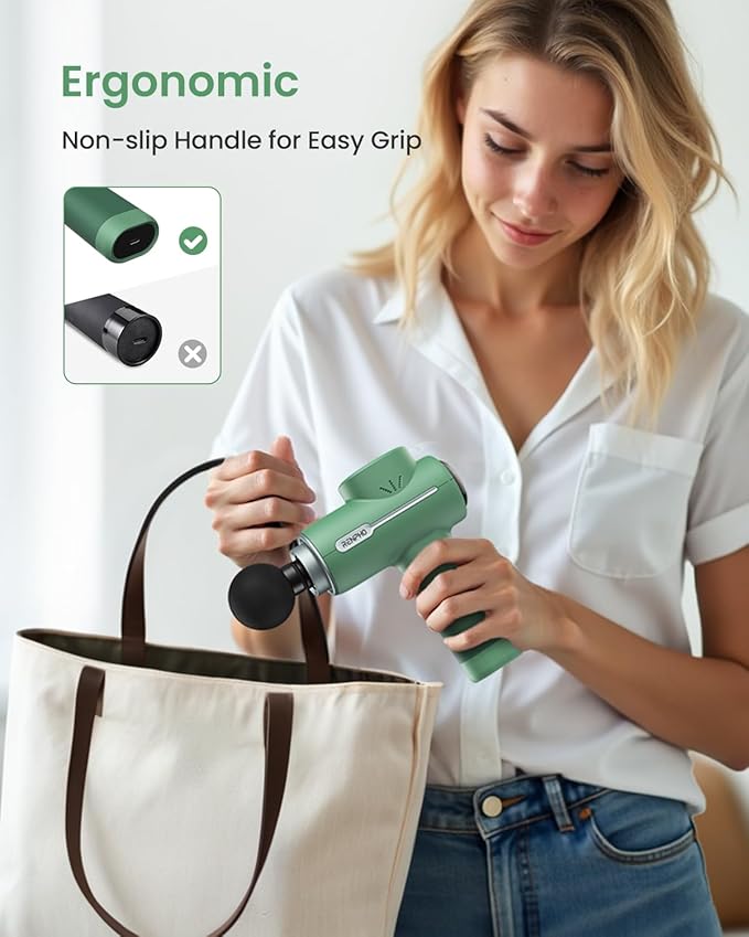 RENPHO Active Massage Gun, Deep Tissue Percussion Massager for Back and Neck, Portable Handheld Massager with 5 Speeds, 5 Attachments, Carry Case, Green