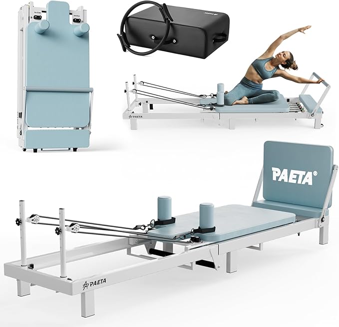 PAETA Pilates Reformer, 86" Foldable Reformer Pilates Machine for Home Use, with Dual Resistance- Springs and Cords, Pilates Equipment for Home Workouts with Jump Board, Up to 400 LBS