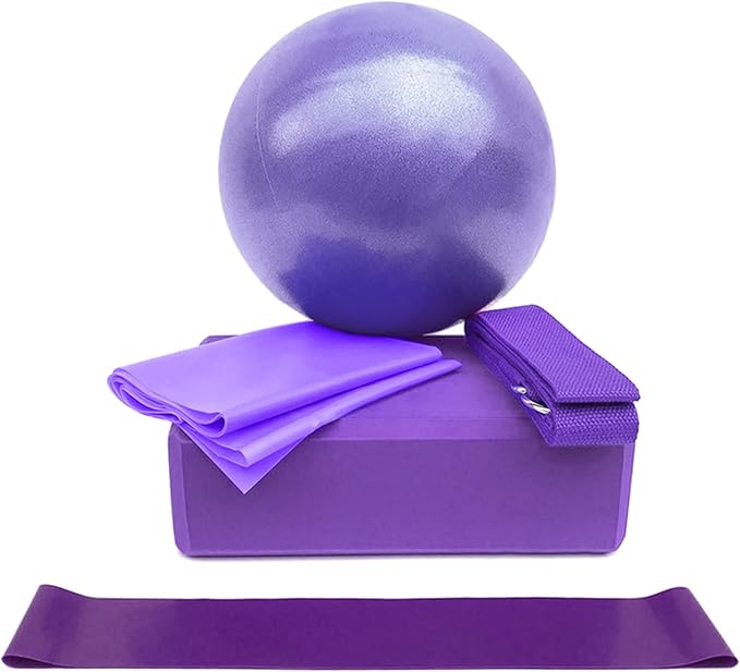 5pcs Yoga Equipment Set Include Yoga Ball Yoga Blocks Stretching Strap Resistance Loop Band Exercise Band