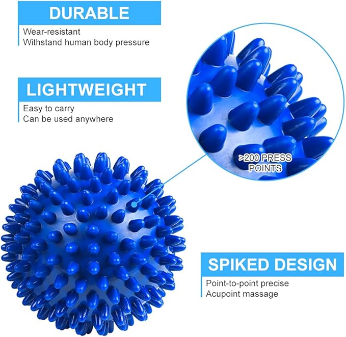 URAQT Spiky Massage Ball Set, 2 Pack Physical Therapy Massage Balls, Hard Lacrosse Ball & Spiky Massage Ball for Myofascial Release and Trigger Point Deep Tissue Massage (Blue)