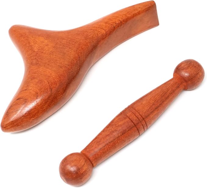 Honbay 2PCS Reflexology Tools Wood Body Massage Tools Triangle Massager Wooden Gua Sha Board Scraping Board Foot Massage Stick Tool Head Neck Hand Waist Calf Leg Foot Massager (Rosewood)