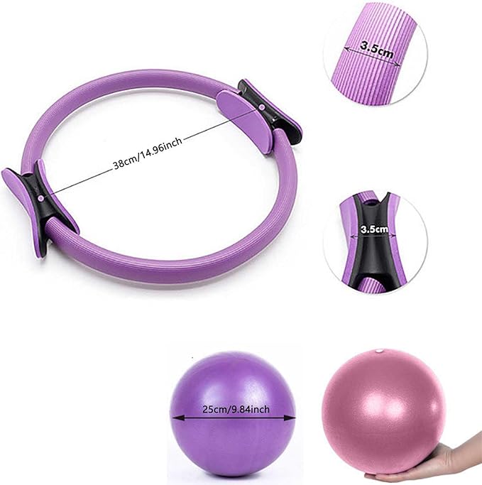 Pilates Ring Set for Home Workouts Women, Pilates Kit with Resistance Bands Magic Circle Accessories, Exercise Ball 9.8”, Portable Fitness Equipment for Home, Gym, Office Workouts